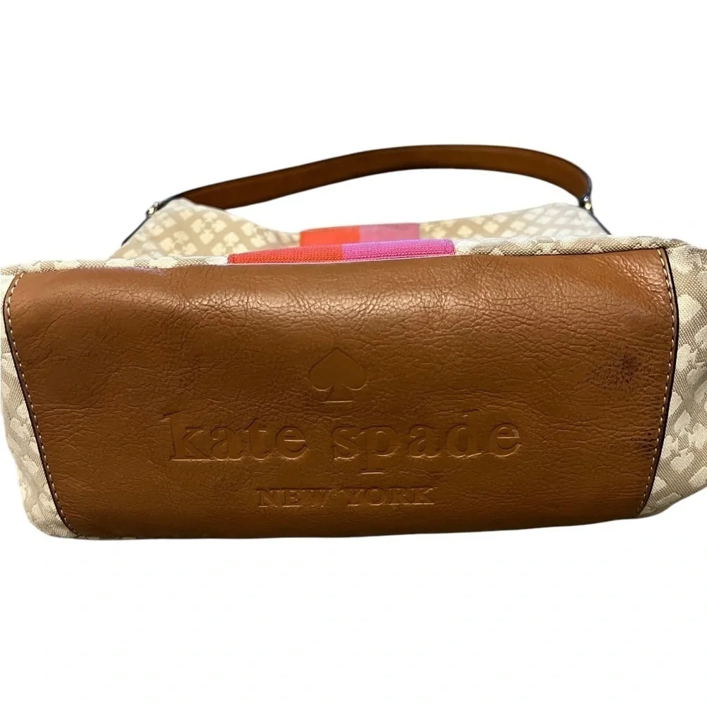KATE SPADE NY Trademark Spade Canvas Leather & Ribbon Trim Hobo Shoulder Bag